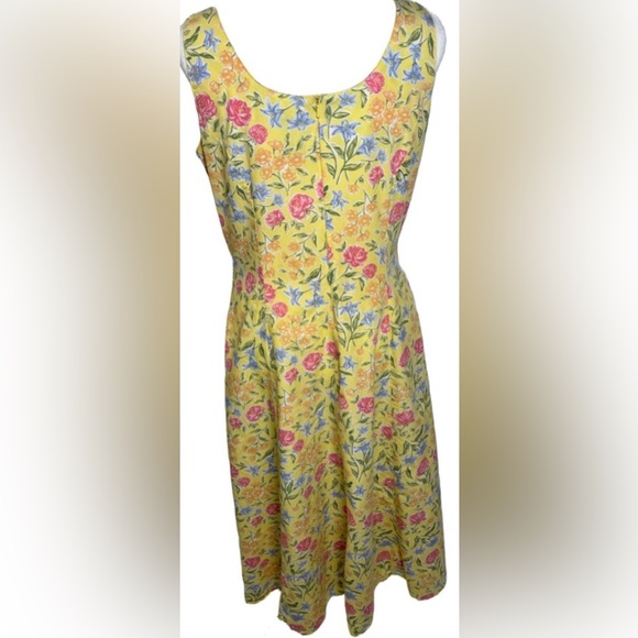 Vintage Herman Geist Size 6 Yellow Floral Print Sleeveless Cotton Dress - Picture 6 of 8